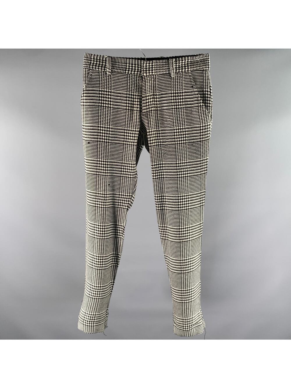 MR TURK Size 30 White Black Glen Check Polyester Blend Slim Fit Pants